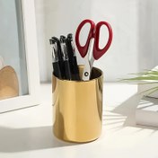 Resim Dayanıklı Yapı, Altın Tonlu Paslanmaz Çelik Kalem Tutucu - Masa Düzeni için Şık, Minimalist Tasarım | Ev & Ofis Dekoru için İdeal | Kalemler, Makaslar, Markerlar için Dayanıklı Depolama 