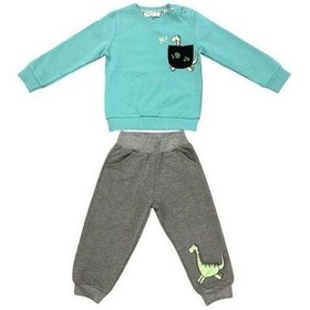 Resim Erkek Bebek Dinazor Baskılı Pamuklu Eşofman Takım-14384 Mint 
