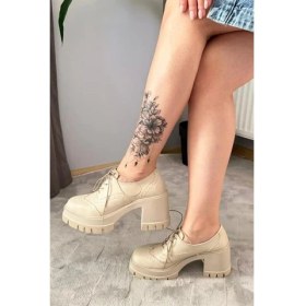 Resim Les Passent Kadın Diana Bej Rugan Carık Model 8 cm Topuklu Platformlu Ayakkabı 
