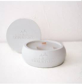 Resim 1,500 Gram Büyük Boy Ahşap 3 Fitil Kokulu Soya Wax Beton Kapaklı 001 