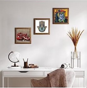 Resim Pinecone Picasso Ağlayan Kadın, Nar, Fatma Ana Eli (Hamsa) Taş Duvar Tablosu - Ahşap Çerçeveli Taş Tablo - 25x25 cm - 3 Parça Set - Dekoratif Duvar Sanatı - Modern Ev ve Ofis Duvar Dekoru W3-779 