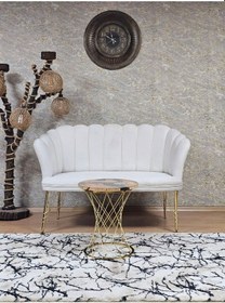 Resim Zafir İkili Gold Kaplama Tel Ayak Papatya Çay Seti Koltuk Takımı , Balkon, Salon, Ofis, Cafe Koltuk Takımı Krem 