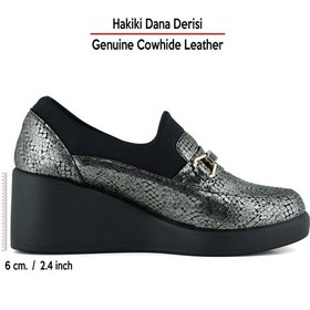 Resim Erkan Saçmacı Catherine Gümüş Yılan Hakiki Dana Derisi Dolgu Topuklu Streç Günlük Ayakkabı 