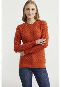 Resim Motifli Sıfır Yaka Triko Kazak - Oranj Oranj 