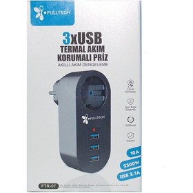 Resim Akım Korumalı Tekli Priz - Akıllı Akım Dengeleme - 3xusb - Isıya Diğer 