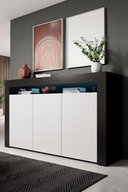 Resim ECM Konsol Led Aydınlatmalı Şık Büfe Modern Ve Zarif Konsol Siyah Beyaz Mat Büfe 