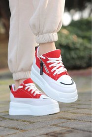 Resim LEYDİ SHOES FRM-019 Yüksek Tabanlı Bağcıklı Kırmızı Spor Ayakkabı 