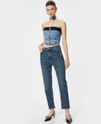 Resim Yüksek Bel Mom Kot Pantolon Esnek Cepli Dar Kalıp Pamuklu - Slim Mom Jean 