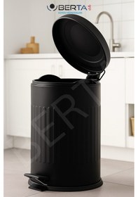 Resim Vintage Krem Çöp Kovası Amortisörlü Kapak Çizgili Lüks Model 16lt Siyah 