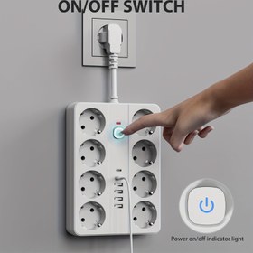 Resim 1 Adet Ağır Hizmet Tipi Priz Şeridi, 8 AC Çıkışlı (Avrupa Fıskiyesi), 6 USB Portlu (2 USB-C Hızlı Şarj, USB Güçlü Cihazlar İçin) - Kompakt Dikey Tasarım, Aşırı Yük ve Kısa Devre Koruma, Ev, Ofis, Seyahat, Yurt için İdeal - Şarj Cihazları, Aydınlatma, Elektronik Aletler, Modern Teknoloji Aksesuarı, Çok Amaçlı Şarj Merkezi 