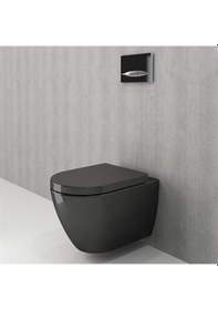 Resim Bocchi Venezia Asma Klozet Rimless Kanalsız. Parlak Siyah Kapak H 