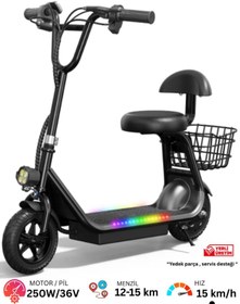 Resim Cool Wheels Elektrikli Oturaklı LED Işıklı Çocuk Scooter - 250W Yerli Üretim Harley Model (8-12 Yaş) 