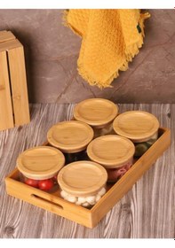 Resim Duo 300 Ml Silikonlu Bambu Kapaklı Cam Kahvaltılık Lüx Kahvaltılık Sunum Seti Kahverengi 