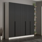 Resim Minar Kale 210 cm 5 Kapaklı 3b Raf Portmanto Beyaz Mebran Çizgili Antrasit 
