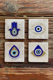 Resim Oscar Stone Decor Taş Bardak Altlığı Stone Coasters 4'Lü Set Ba526 