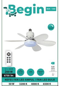 Resim Begin 50w 6 Kanatlı Tavan Vantilatör Led Işıklı Uzaktan Kumandalı 