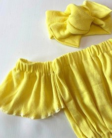Resim Özge Başaran Kız Çocuk, Likralı Deri Fiyonk Detaylı Pantolon, Sarı Straplez Crop Bluz Ve Saç Sarı 