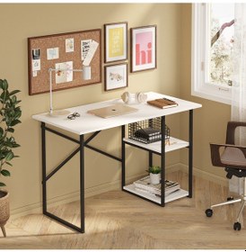 Resim Vienna 2 Raflı Metal Ayak Çalışma Masası Laptop Masası Bilgisayar Masası 60x120cm Beyaz - Siyah Beyaz 
