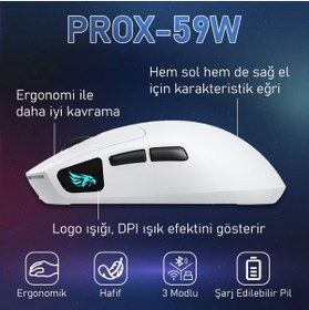 Resim gameagle Prox-59w Ultra Hafif Kablosuz 3 Mode Oyuncu Gaming Optik Mouse (BEYAZ) 
