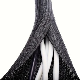 Resim Esnek Örgülü Kablo Yönetim Kılıfı - 50.8cm'den 9.98 metre'ye Siyah ve Beyaz Kendinden Sarılan Koruyucu, Dayanıklı Polyester, TV'ler, Bilgisayarlar, Ev Sinemaları, Motor Bölümleri & Evcil Hayvan Güvenliği için İdeal - Kemirme Dirençli 