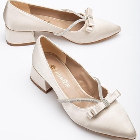 Resim Saten Taşlı Sivri Ten Büyük Numara Kadın Ayakkabısı Topuklu-2566-ten Ten Rengi 