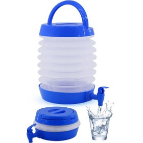 Resim Katlanabilir Su Sebili Çeşmeli Körüklü Su Bidonu Çeşme Piknik Kamp Damacana Içecek Şişesi Mavi 