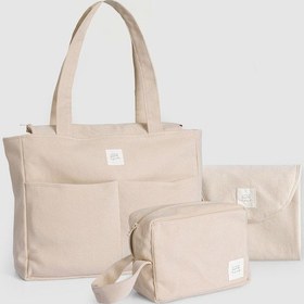 Resim 3'lü Anne Bebek Bakım Çantası Seti Bej 