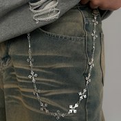 Resim 1 adet Punk Rock Çapraz Kolye Pantolon Zinciri Hip Hop Erkekler ve Kadınlar Metal Bel Zinciri Sokak Dekorasyonu, Hip Hop Trendy Tüm Eşleştirme Aksesuarı 