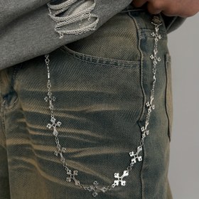 Resim 1 adet Punk Rock Çapraz Kolye Pantolon Zinciri Hip Hop Erkekler ve Kadınlar Metal Bel Zinciri Sokak Dekorasyonu, Hip Hop Trendy Tüm Eşleştirme Aksesuarı 