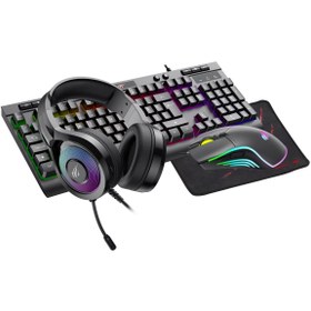 Resim Havit Gamenote Kb887cm 4'lü Gaming Set – Klavye, Mouse, Kulaklık, Mousepad – Rainbow, Türkçe Q 
