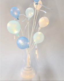 Resim LEDREYON Dekoratif Ledli Mavi Balon Ağacı Çocuk Odası Gece Lambası Led Işıklı Masa Lambası 