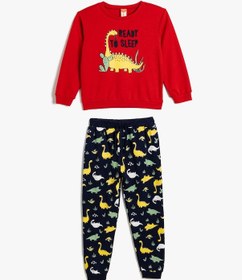 Resim Koton Pamuklu Pijama Takımı Dinozor Baskılı Kırmızı 5wmb10024tk Kırmızı 