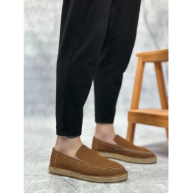 Resim BA0359 BOA Doğal Deri Tozu Bağcıksız Kauçuk El Yapımı Espadril Taban Taba Renk Erkek Ayakkabı 