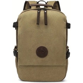 Resim Fochsia Büyük Kapasiteli Şık Vintage Dayanıklı Khaki Canvas Sırt Çantası Erkek Seyahat Öğrenci Laptop Haki 