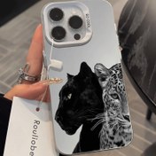 Resim Gümüş Canlılık Siyah Leopar Desenli Telefon Kılıfı, iPhone 15 Pro Max/14 Plus/13 Pro Max/12/11/7/7 Plus/XR/XS Max Uyumlu 