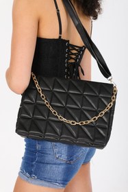 Resim Lifonbag Kadın Siyah Kapitoneli Çapraz Zincir Askılı Telefon Çantası 