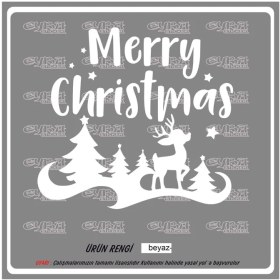 Resim Merry Cristimas Yavru Ceylan Yılbaşı Sticker Süs Cam Kar Tanesi Yapıştırma 