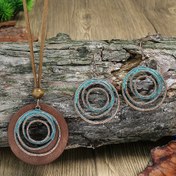 Resim Vintage Stil Bayanlar Takı Seti Bronz Alaşım Yuvarlak Yüzük Kolye Küpe ve Kolye Seti Kadınlar Için Günlük Dekor Süsleme 