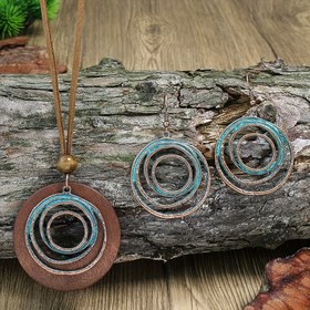 Resim Vintage Stil Bayanlar Takı Seti Bronz Alaşım Yuvarlak Yüzük Kolye Küpe ve Kolye Seti Kadınlar Için Günlük Dekor Süsleme 