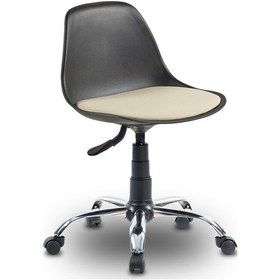 Resim Ofiscombin Krom Metal Ayaklı Döner Tekerli Sırtlı Çalışma Taburesi Tabure Krem Deri 00047499814 