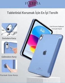 Resim iPad Air 13 İle Uyumlu 2025 M3 Kalem Bölmeli Standlı Akıllı Fuchsia Trifolding Tablet Kılıfı Lacivert 