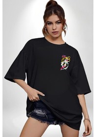 Resim Sailor Moon Anime Usagi Tsukino Siyah Oversize Unisex Ön Sol Yan Minimal Baskılı Tişört Koyu Siyah 