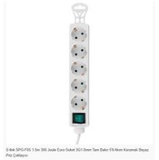 Resim S-link SPG-F05 1.5m 306 Joule Euro Soket 3G1.0mm Tam Bakır 5li Akım Korumalı Beyaz Priz Çoklayıcı 