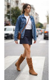 Resim Ayakkabı Delisiyim Taba Rengi Süet Kadın Çizme Western Kovboy Kaymaz Taban Kalın Topuklu Emily 