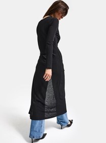 Resim it's basic Kadın Siyah w5 Maxi Boy %100 Organik Kumaş Tasarım Belden Bağlamalı Tunik 