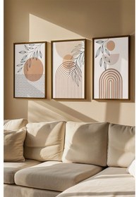 Resim 3 Parça Kahverengi Gerçek Ahşap Çerçeveli Tablo Seti - Model 12 - Ersy3khvcrv12 