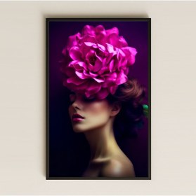 Resim Fuşya Gül Taçlı Profil Kadın Portresi Temalı Modern Pleksi Tablo 