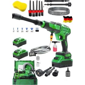 Resim Dynamic Max 30AH Yüksek Basınç 100 Bar Çift Akülü Şarjlı Oto Araç Yıkama Bahçe Yıkama Tabancası ve Fırça Sünger 