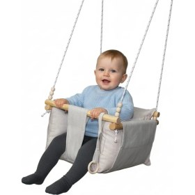 Resim SerSev Ahşap Çocuk & Bebek Salıncağı Krem Rengi Minder Yastık ve Diş Halkalı Tavan Salıncak 