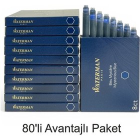 Resim Waterman Dolma Kalem Kartuşu Mürekkebi Mavi - Siyah 80 Li Paket 